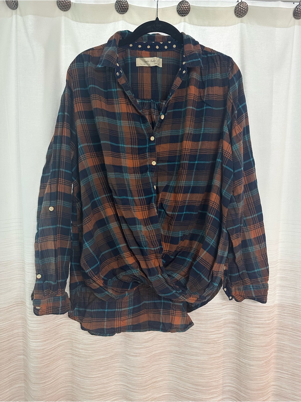 Isabella Sinclair Plaid Twist-Front Button Down Size L